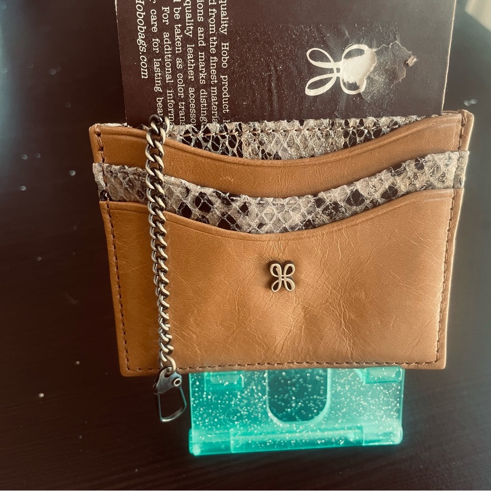 HOBO Tan and Snake Print Leather Card Holder NWT
